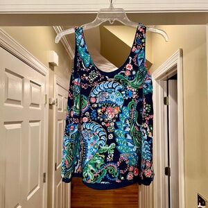 EUC Lilly Pulitzer Florin Reversible V-Neck Blouse Top Take Me to the Sea Sz XXS